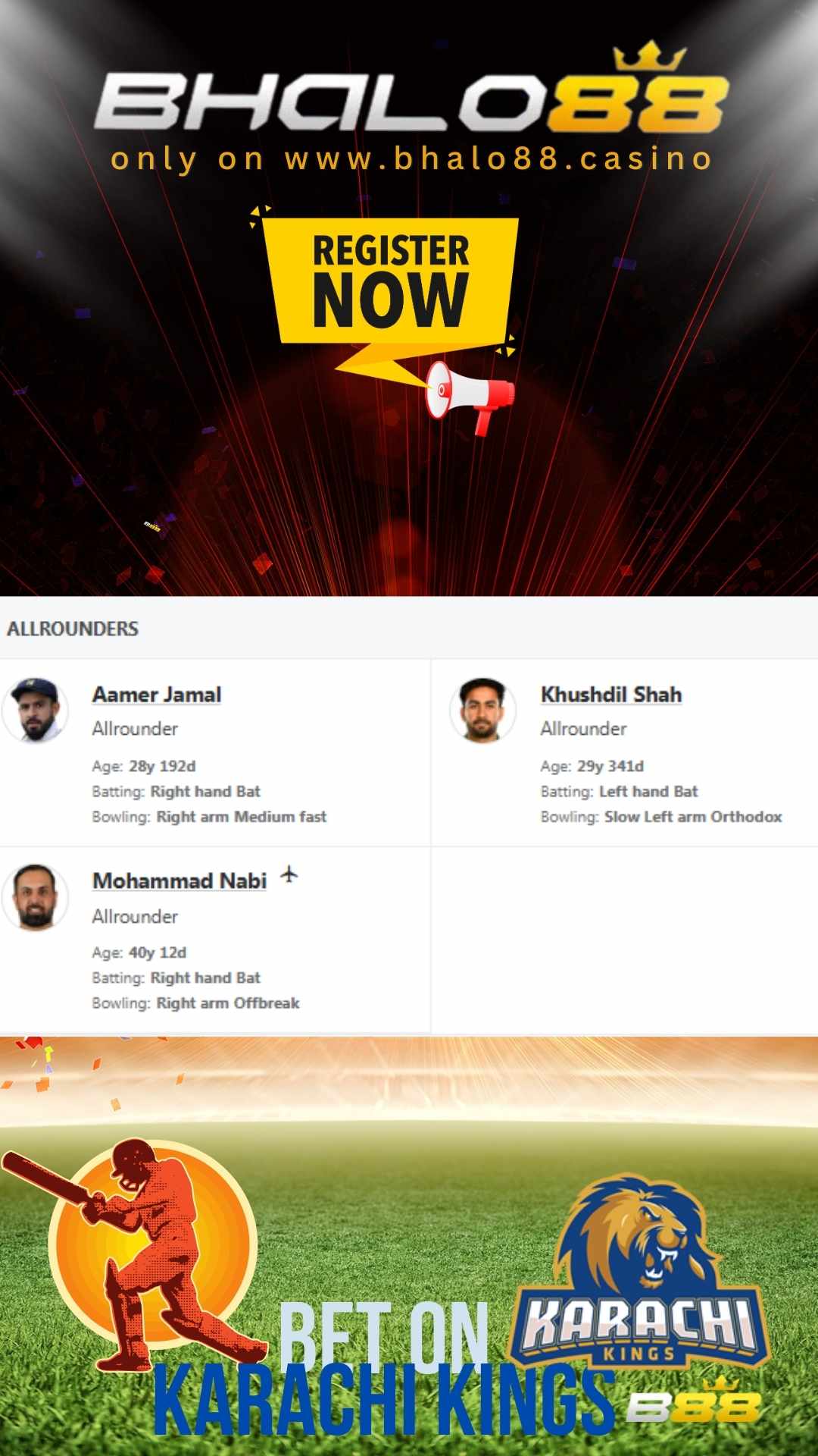 Karachi Kings Squad (PSL) ALLROUNDERS with Bhalo88